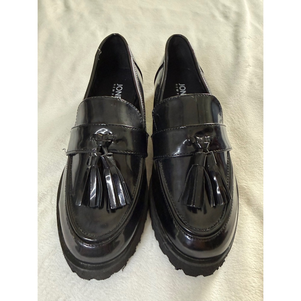 Jones New York Priscilla Black Patent Tassel Lug Sole Loafers Womens Size 8